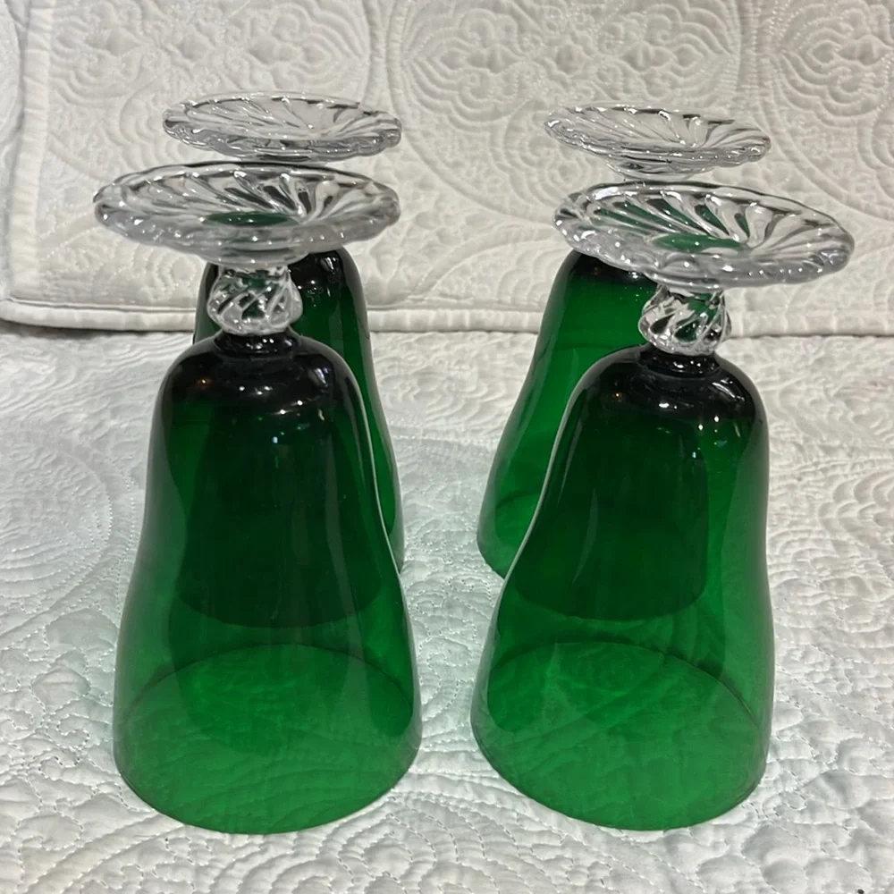 Fostoria Colonial Dame green‎ glasses, set of 8